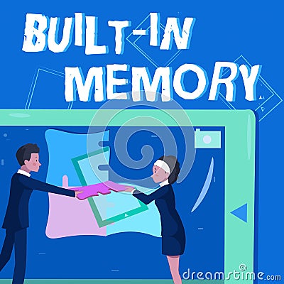 Hand writing sign Built In Memory. Business approach device or feature are included in something as a part of it Stock Photo