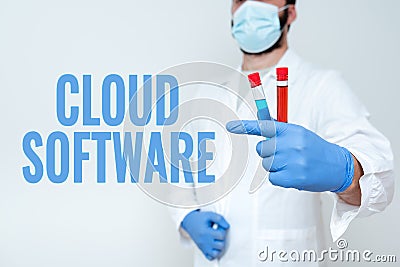 Conceptual display Cloud Software. Business concept Programs used in Storing Accessing data over the internet Research Stock Photo