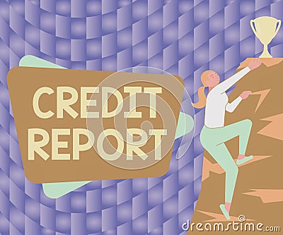 Text sign showing Credit Report. Business concept Borrowing Rap Sheet Bill and Dues Payment Score Debt History Woman Stock Photo