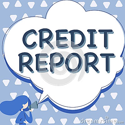 Conceptual display Credit Report. Internet Concept Borrowing Rap Sheet Bill and Dues Payment Score Debt History Woman Stock Photo