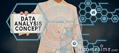 Conceptual display Data Analysis Concept. Concept meaning evaluating data using analytical and logical reasoning Stock Photo