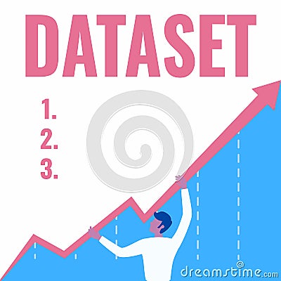 Conceptual display Dataset. Word for collection of numbers or values that relate to a particular subject Man Drawing Stock Photo