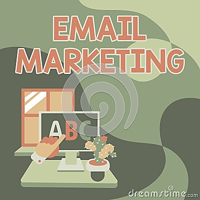 Conceptual display Email Marketing. Business idea Sending a commercial message to a group of showing using mail Hand Stock Photo
