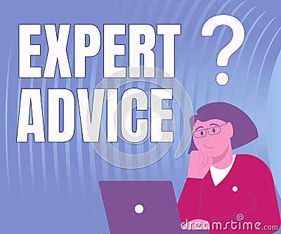 Conceptual display Expert Advice. Business showcase Sage Good Word Professional opinion Extensive skill Ace Lady Drawing Stock Photo