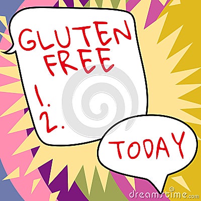 Conceptual display Gluten Free. Business idea Food and diet not containing protein found in grains and wheat Stock Photo