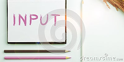 Conceptual display Input. Word Written on place where device through energy or information enters system Stock Photo