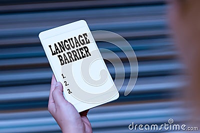 Conceptual display Language Barrier. Word Written on difficulties in communication Speaking different language Voice And Stock Photo