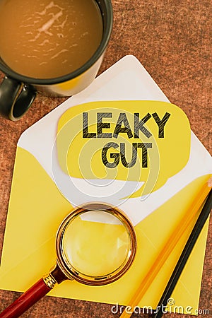 Conceptual display Leaky Gut. Business concept A condition in which the lining of small intestine is damaged Stock Photo