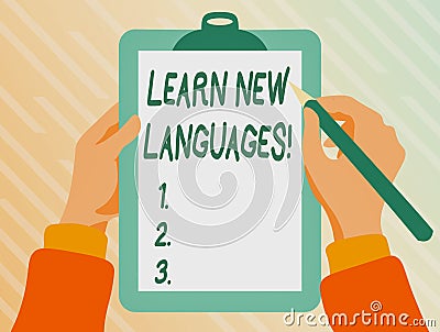 Sign displaying Learn New Languages. Internet Concept developing ability to communicate in foreign lang Playing Keyboard Stock Photo