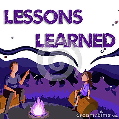 Conceptual display Lessons Learned. Business showcase Promote share and use knowledge derived from experience Father And Stock Photo