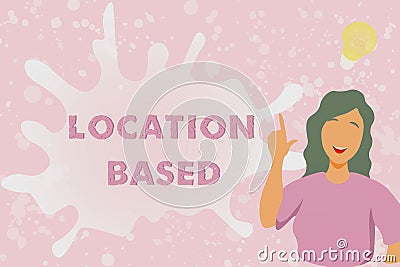 Conceptual display Location Based. Conceptual photo Mobile marketing to target users within same geographic area Lady Stock Photo