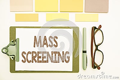 Conceptual display Mass Screening. Word for health evaluation performed at a large amount of population Multiple Stock Photo