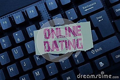Conceptual display Online Dating. Business showcase Searching Matching Relationships eDating Video Chatting Abstract Stock Photo