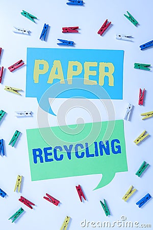 Conceptual display Paper RecyclingUsing the waste papers in a new way by recycling them. Business showcase Using the Stock Photo