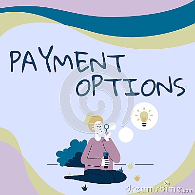 Text caption presenting Payment Options. Business approach The way of chosen to compensate the seller of a service Lady Stock Photo