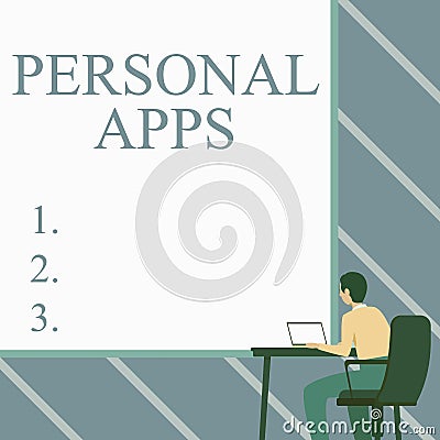 Conceptual display Personal Apps. Internet Concept Organizer Online Calendar Private Information Data Man Sitting Stock Photo