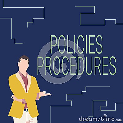 Conceptual display Policies Procedures. Business overview Influence Major Decisions and Actions Rules Guidelines Stock Photo