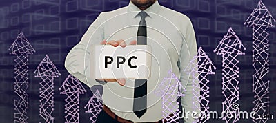 Conceptual display Ppc. Business showcase payperclick way of using search engine advertising to generate clicks Stock Photo