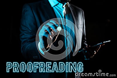 Conceptual display Proofreading. Business approach act of reading and marking spelling, grammar and syntax mistakes Stock Photo