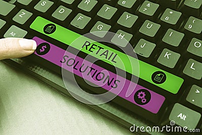 Conceptual display Retail Solutions. Word for list of items you need to verify, check or inspect Stock Photo
