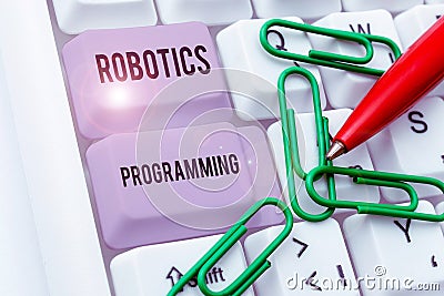 Conceptual display Robotics Programming. Concept meaning software that used to perform autonomous tasks Stock Photo