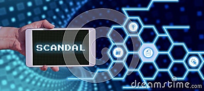 Conceptual display Scandal. Word Written on an action or event regarded as morally or legally wrong causing public Stock Photo