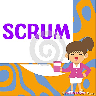 Conceptual display Scrum. Word Written on handwriting as distinct from print written characters of play Stock Photo