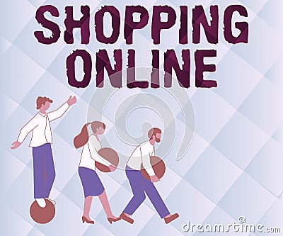 Conceptual display Shopping Online. Concept meaning buying you want through internet website then deliver it Stock Photo