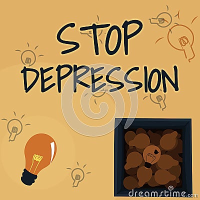 Conceptual display Stop Depression. Conceptual photo end the feelings of severe despondency and dejection Glowing Light Stock Photo