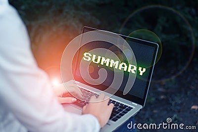 Handwriting text Summary. Word Written on Brief Statement Abstract Synopsis Concise Abbreviated version Stock Photo