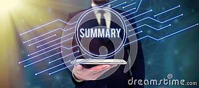 Conceptual display Summary. Conceptual photo Brief Statement Abstract Synopsis Concise Abbreviated version Stock Photo