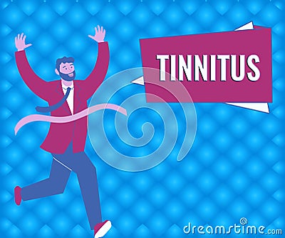 Conceptual display Tinnitus. Business showcase A ringing or music and similar sensation of sound in ears Gentleman In Stock Photo