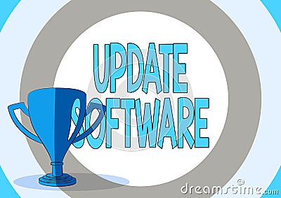 Conceptual display Update Software. Business overview replacing program with a newer version of same product Competition Stock Photo