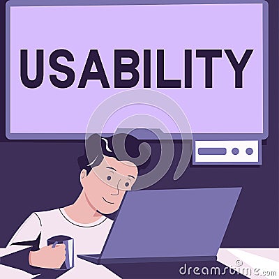 Conceptual display Usability. Business concept A word assosiated with how one rates an objects usefulness Stock Photo