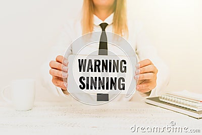 Handwriting text Warning Sinning. Business approach stop the action which is believed to break the laws App Developer Stock Photo