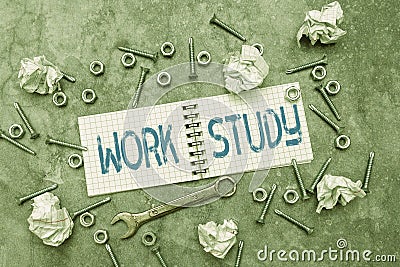 Handwriting text Work Study. Business showcase college program that enables students to work parttime New Concept Stock Photo