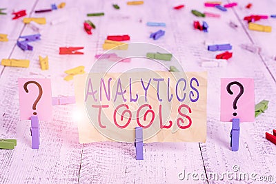 Conceptual hand writing showing Analytics Tools. Business photo text pieces of web application analysis software used to monitor Stock Photo