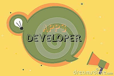 Conceptual hand writing showing Apps Developer. Business photo text Graphic artist Software Programmer and Analyst Experts Stock Photo