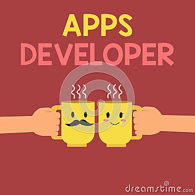 Conceptual hand writing showing Apps Developer. Business photo text Graphic artist Software Programmer and Analyst Experts Stock Photo