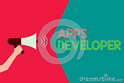 Conceptual hand writing showing Apps Developer. Business photo text Graphic artist Software Programmer and Analyst Experts Stock Photo