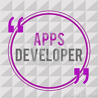 Conceptual hand writing showing Apps Developer. Business photo text Graphic artist Software Programmer and Analyst Experts Stock Photo