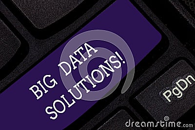 Conceptual hand writing showing Big Data Solutions. Business photo showcasing mean massive volume of both structured Stock Photo