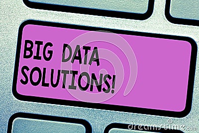 Conceptual hand writing showing Big Data Solutions. Business photo text mean massive volume of both structured Stock Photo