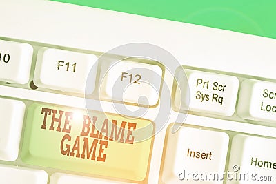 Conceptual hand writing showing The Blame Game. Business photo showcasing A situation when showing attempt to blame one Stock Photo