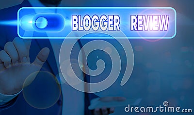 Conceptual hand writing showing Blogger Review. Business photo text making a critical reconsideration and summary of a blog Stock Photo