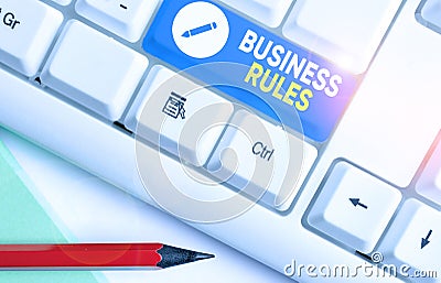 Conceptual hand writing showing Business Rules. Business photo showcasing a specific directive that constrains or defines a Stock Photo