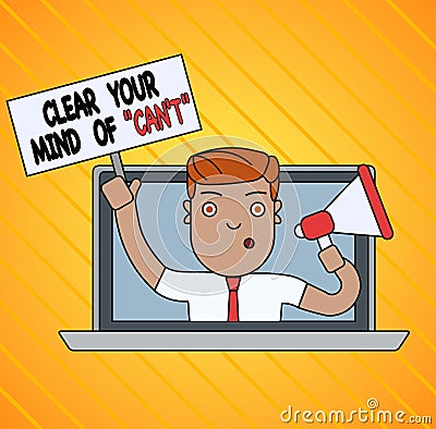 Conceptual hand writing showing Clear Your Mind Of Can T. Business photo showcasing Have a positive attitude thinking Stock Photo