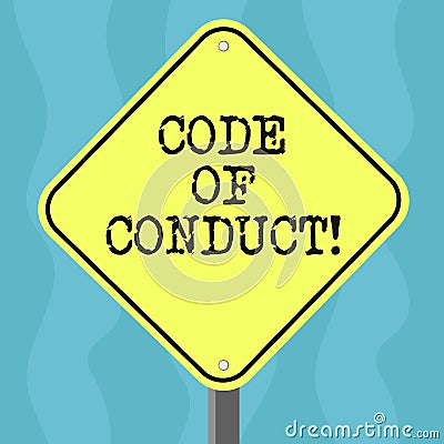 Conceptual hand writing showing Code Of Conduct. Business photo text Ethics rules moral codes ethical principles values Stock Photo