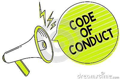 Conceptual hand writing showing Code Of Conduct. Business photo text Ethics rules moral codes ethical principles values respect Me Stock Photo