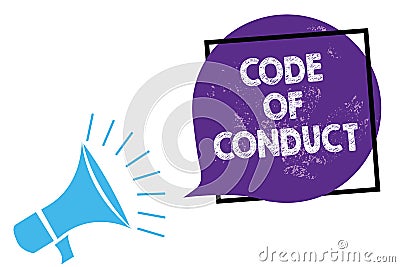 Conceptual hand writing showing Code Of Conduct. Business photo text Ethics rules moral codes ethical principles values respect Me Stock Photo